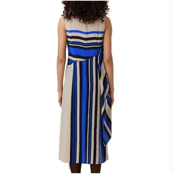 Diane Von Furstenberg DVF Borel Stripe Silk Shift Dress Size 2 Beige Blue Resort - Picture 2 of 16